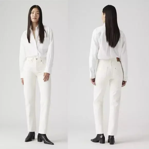 Levi's Wedgie Straight Ankle Jeans Off White Sz 26 Americana Heritage Chic Vibe - Picture 9 of 10